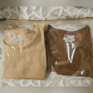 Women's Ribbed Tank Tops - Beige and Brown Set